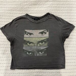 Forever 21 Graphic Eye Crop Top in Dark Gray